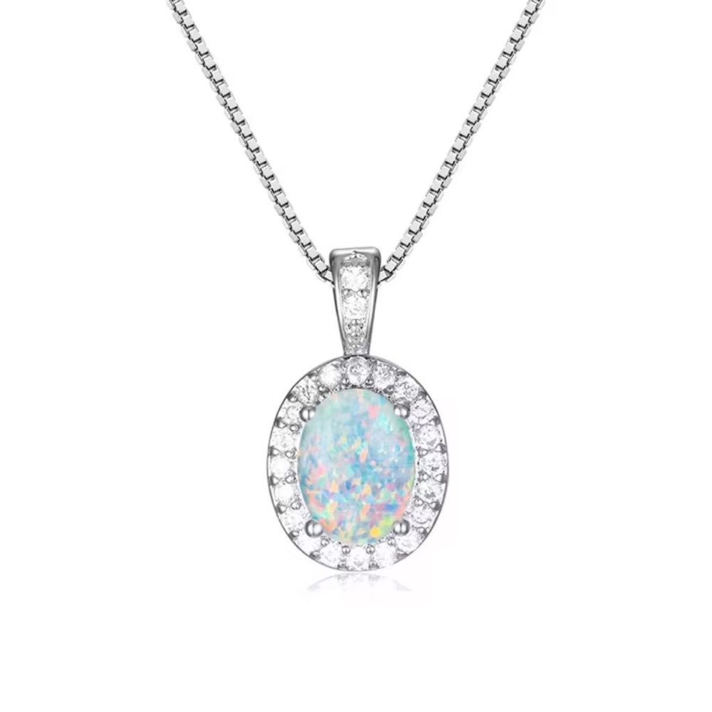 Fire Opal Silver Pendant Necklace